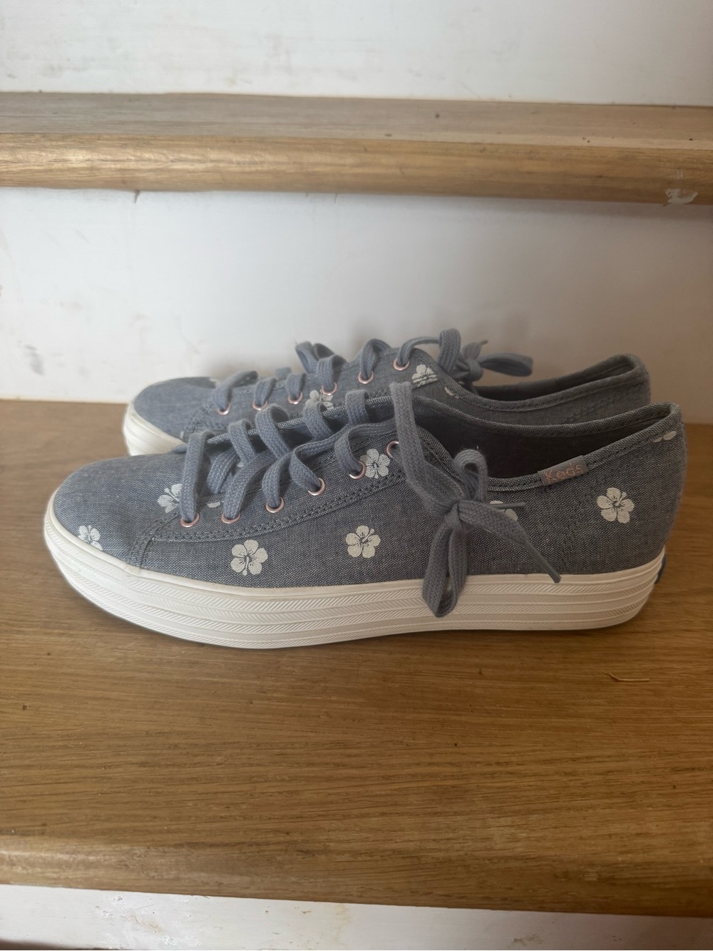Keds Gray Canvas Floral Platform Sneakers